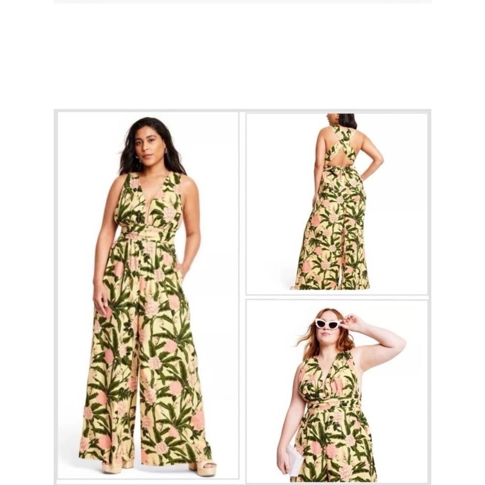 Agua Bendita x Target Peony Botanical Print Jumpsuit - Yellow/Dark Olive Small M